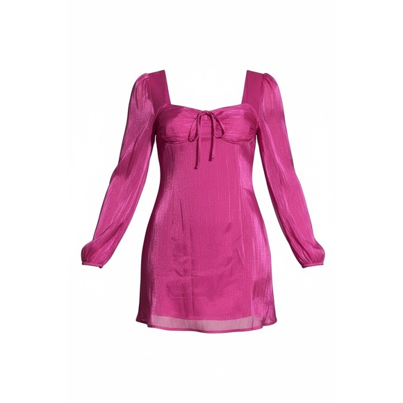 Forever 21 Dresses & Skirts - Forever 21 Fuchsia Pink Metallic Bustier Mini Dress Long Sleeve Small
